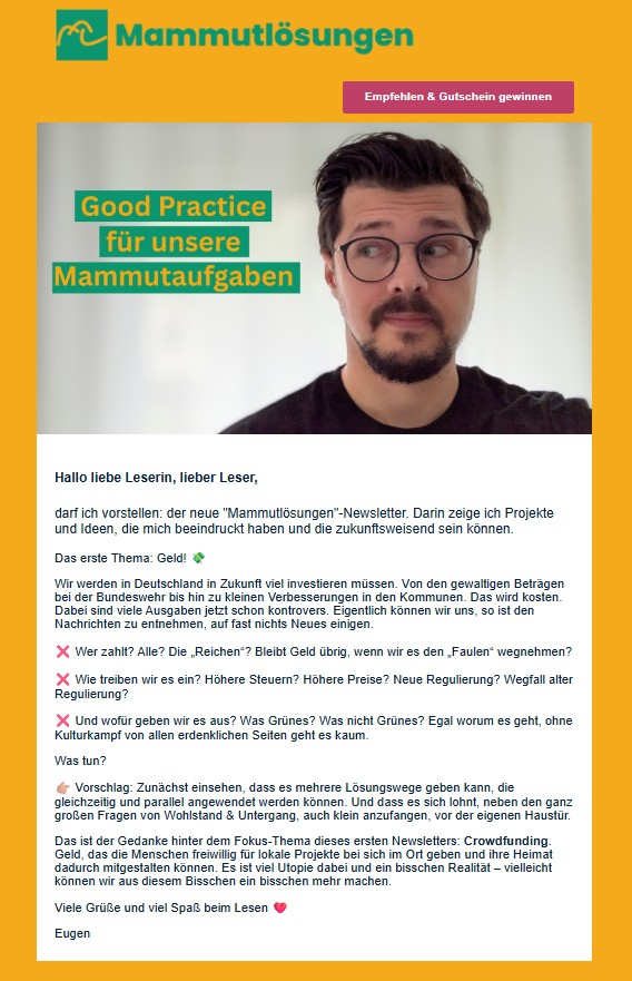 Abbildung des ersten Mammutlösungen-Newsletters